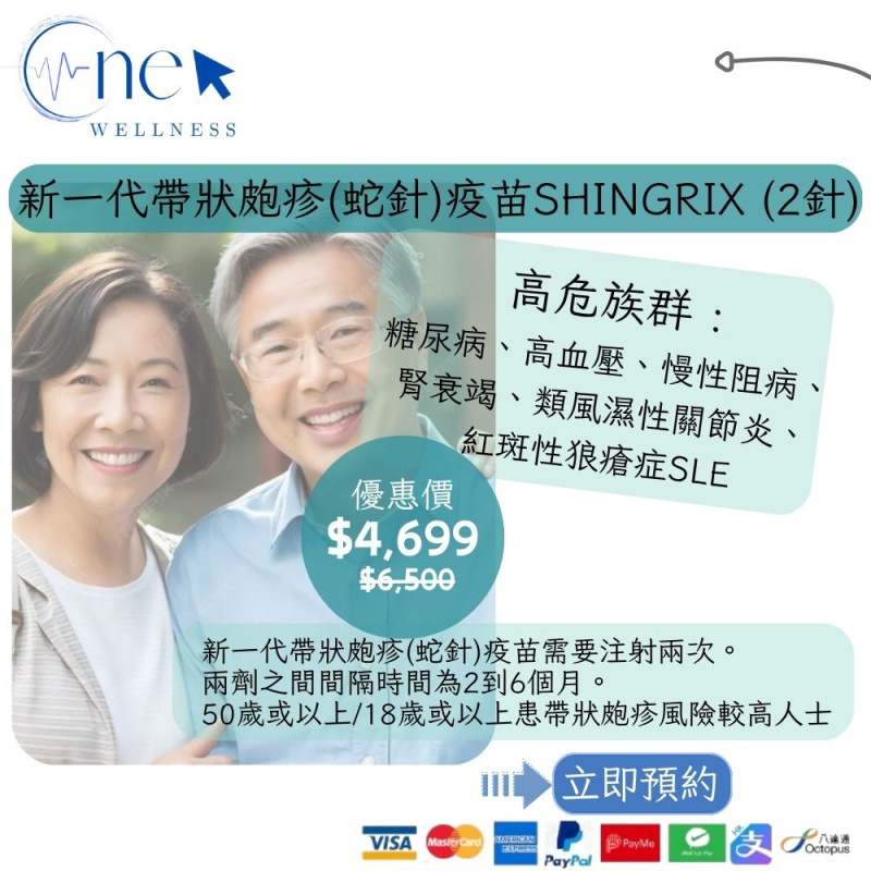 新一代帶狀皰疹(蛇針)疫苗 SHINGRIX(2針)